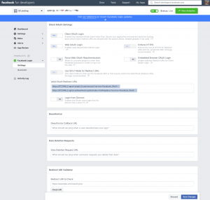 Facebook App Login Configuration Page