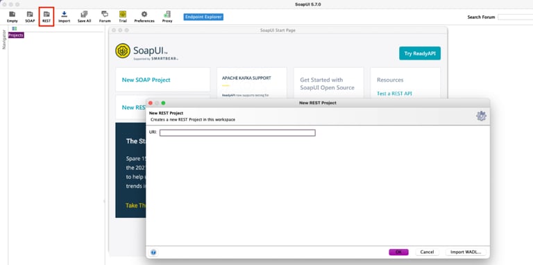 SoapUI showing new REST project