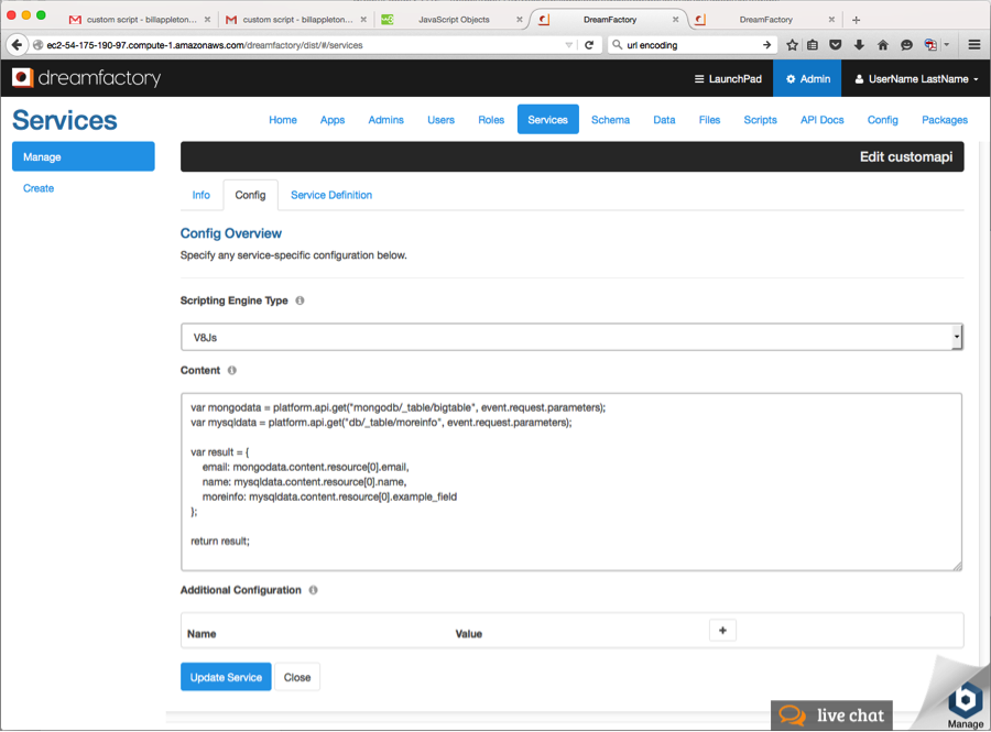 Services Screenshot