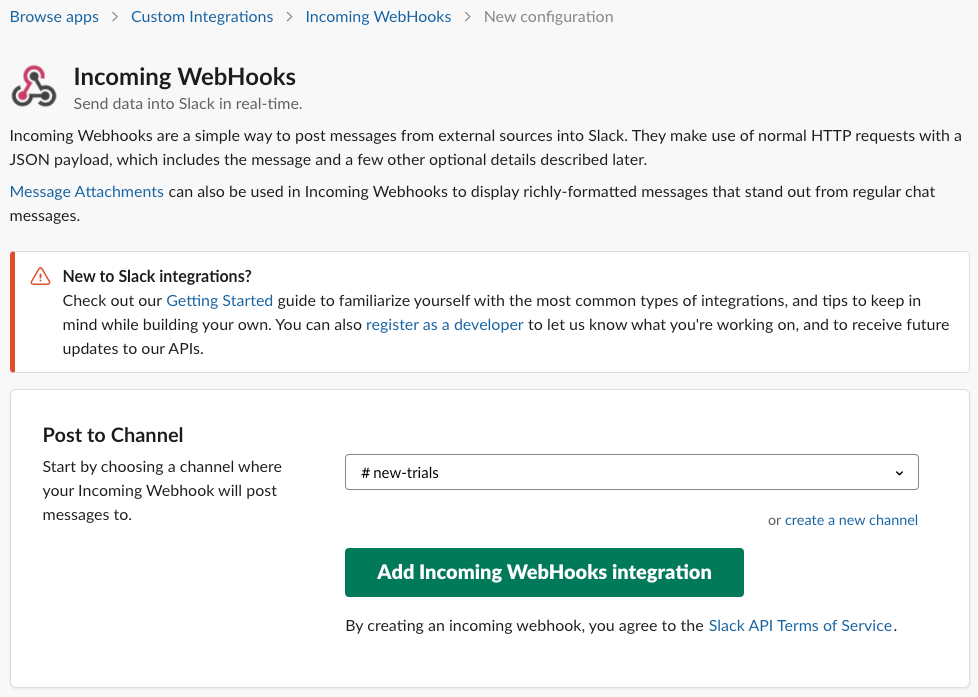 Add incoming WebHooks app