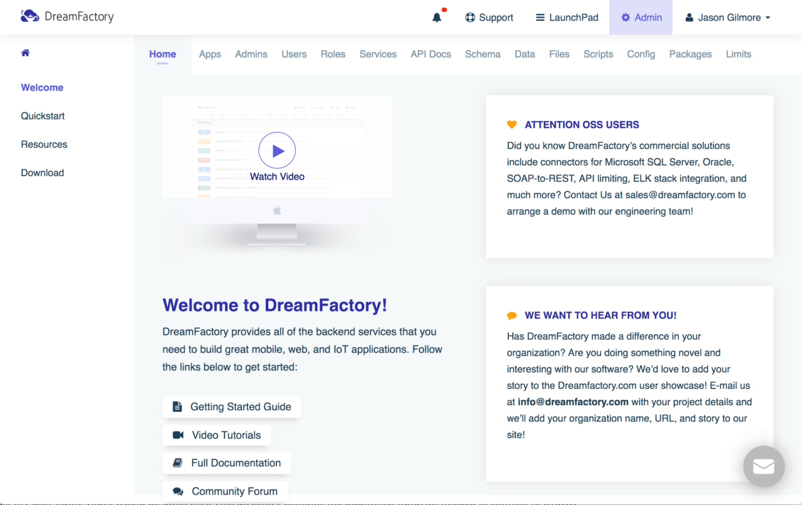 The DreamFactory Administration Console
