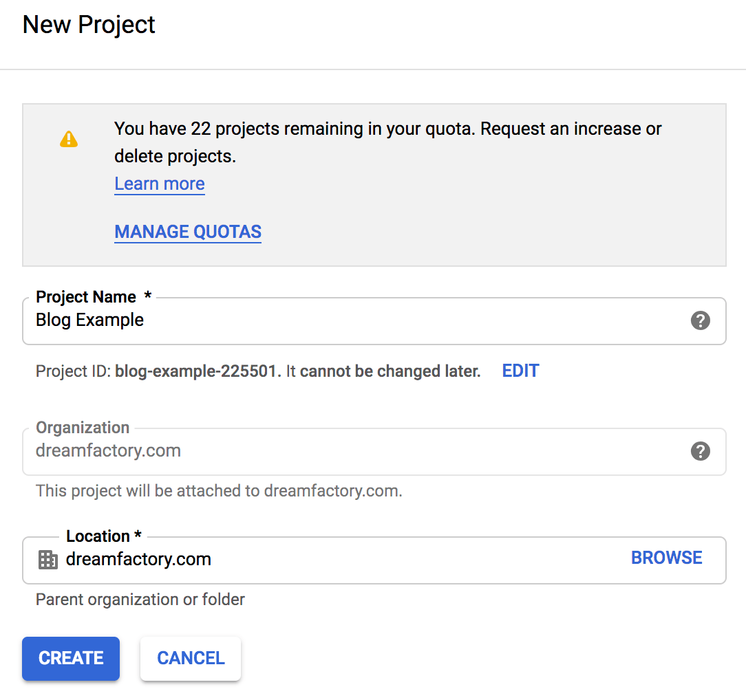 Creating a new Google Cloud project